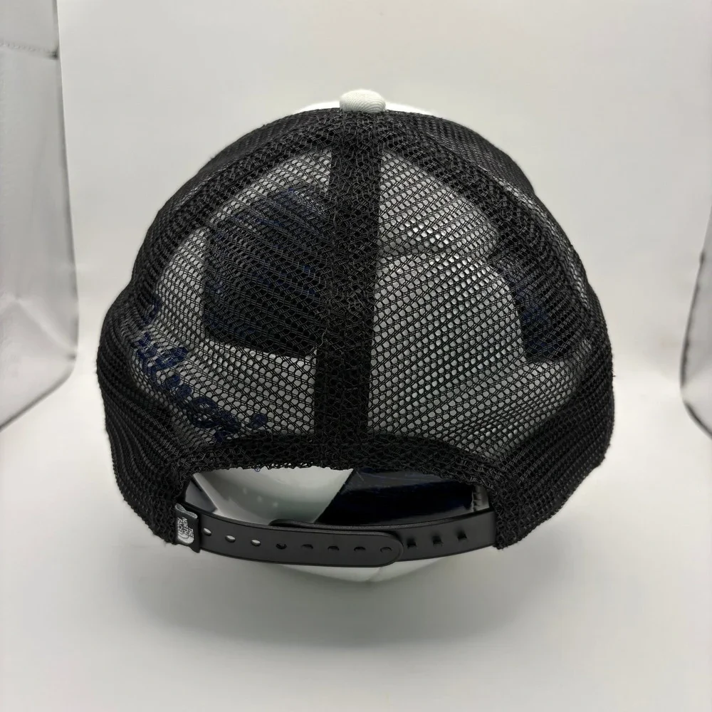 The North Face Mens White Black Embroidered Mountain Logo Mesh Trucker Hat Cap